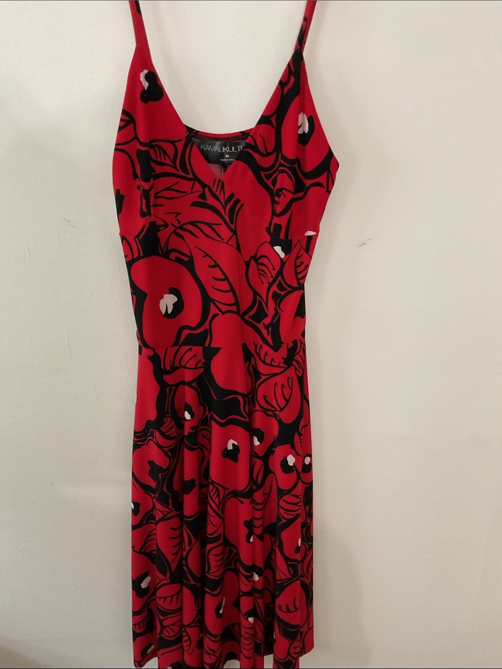 Norma Kamali Red and Black Printed Midi Slip Dress